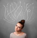 Young woman with arrows coming out of her head Royalty Free Stock Photo