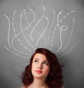 Young woman with arrows coming out of her head Royalty Free Stock Photo