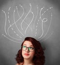 Young woman with arrows coming out of her head Royalty Free Stock Photo