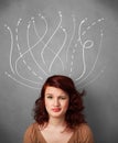 Young woman with arrows coming out of her head Royalty Free Stock Photo