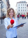 Young woman asking for opinion in the city