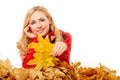 Young woman with autumn leaves