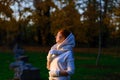 Young woman in a autumn park. Lady with a leafs Royalty Free Stock Photo