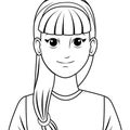 Young woman avatar cartoon character profile picture in black and white
