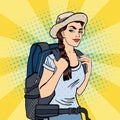 Young Woman with Backpack. Pop Art