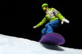 Young woman balancing with hands on snowboard Royalty Free Stock Photo