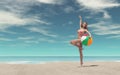 Young woman with a ball on the beach. Royalty Free Stock Photo