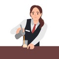 Young woman bartender making cocktail concept