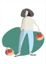 Young woman with baskets of strawberries. Harvesting concept. Agritourism concept