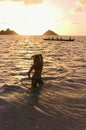 Young woman on beach at sunrise