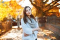 Young woman in beautiful autumn park, concept autumn Royalty Free Stock Photo