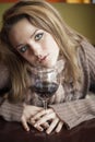 Young Woman with Beautiful Blue Eyes Drinking Red Wine Royalty Free Stock Photo