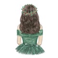 Young woman in beautiful Christmas dress and wreath, hand drawn illustration Royalty Free Stock Photo