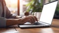 Young woman with beautiful hands using laptop computer.Generater by AI Royalty Free Stock Photo