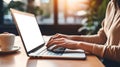 Young woman with beautiful hands using laptop computer.Generater by AI Royalty Free Stock Photo