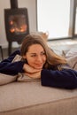 Young woman in a beautiful modern house interior barnhouse