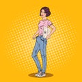 Young Woman in Big Jeans Happy of Dieting Results. Healthy Lifestyle. Pop Art illustration Royalty Free Stock Photo