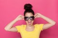 Young Woman In Big Sunglasses Is Stickin Out Tongue Royalty Free Stock Photo