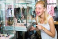 Young woman in bijouterie store Royalty Free Stock Photo