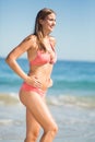 Young woman in bikini standing on beach Royalty Free Stock Photo