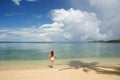 Young woman in bikini standing on a tropical beach, Nananu-i-Ra Royalty Free Stock Photo