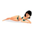 Young woman in bikini sunbathing lying on the beach. Vector flat Royalty Free Stock Photo