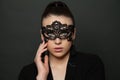 Young woman with black mask and beautiful eyes. Royalty Free Stock Photo