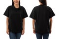 Young woman in black oversize T shirt mockup isolated on white background with clipping path.