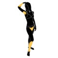 Young woman black silhouette holding her arm up and showing underarm, Epilation and depilation areas.