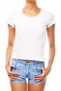 Young woman in blank white t-shirt