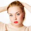 Young woman with blond hair and red lips Royalty Free Stock Photo