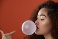Young woman blow bubble gum blow Royalty Free Stock Photo