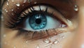 Young woman blue eye, wet and shiny, looking at camera generated by AI Royalty Free Stock Photo