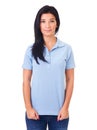 Young woman in blue polo shirt Royalty Free Stock Photo