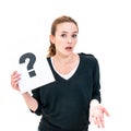 Young woman with board question mark sign Royalty Free Stock Photo