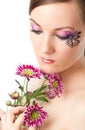 Young woman with bodyart butterfly on face Royalty Free Stock Photo