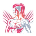 Young woman bodybuilder character isolated on white background. Great for t-shirts, logo, emblems and patches