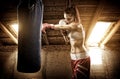 Young woman boxing workout on the attic Royalty Free Stock Photo