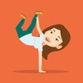 Young woman breakdancing vector illustration.