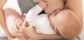 Young woman breast feeding her baby, closeup. Banner design Royalty Free Stock Photo