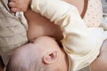 Young woman breastfeeding her baby at home close up Royalty Free Stock Photo