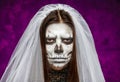 Young woman a bride in a veil on the day of the dead mask skull Royalty Free Stock Photo