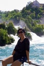 Young woman on the bridge in Rhine falls, Switzerland Royalty Free Stock Photo