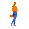 Young woman with brief case walking. Job search employment interview back to the office trend. Design element for banners websites