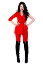 Woman in a bright red suit