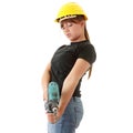 Young woman builder with driller Royalty Free Stock Photo