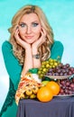 Young woman with a bunch of food Royalty Free Stock Photo