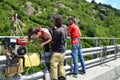 Young woman after bungee jump Royalty Free Stock Photo