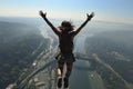 Young woman before the bungee jump. Rope jumping, extreme sports and leisure activities Royalty Free Stock Photo