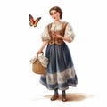 Young Woman With Butterfly: Realistic Renderings And Traditional Costumes